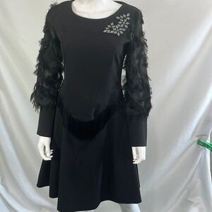 New With Tags Save The Queen Black with Fringe/Beads/Lace Dress